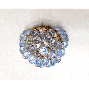 Fashion Gold Tone Light Blue Overlapping Dangling Gems Gold Leaves Circle Brooch